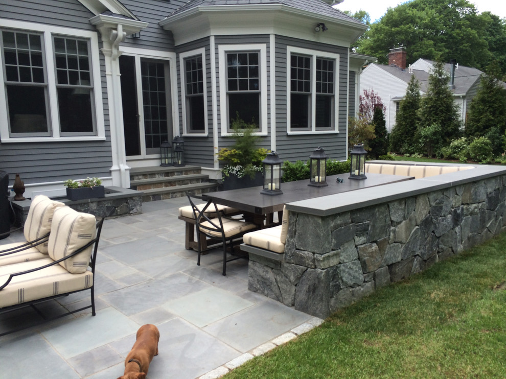 Wellesley, Ma Bluestone Patio with Stone Bench, Steps & Walls Patio