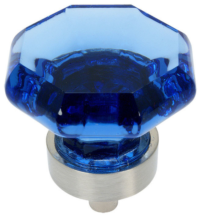 Cosmas 5268SN-BL Satin Nickel and Blue Glass Cabinet Knob
