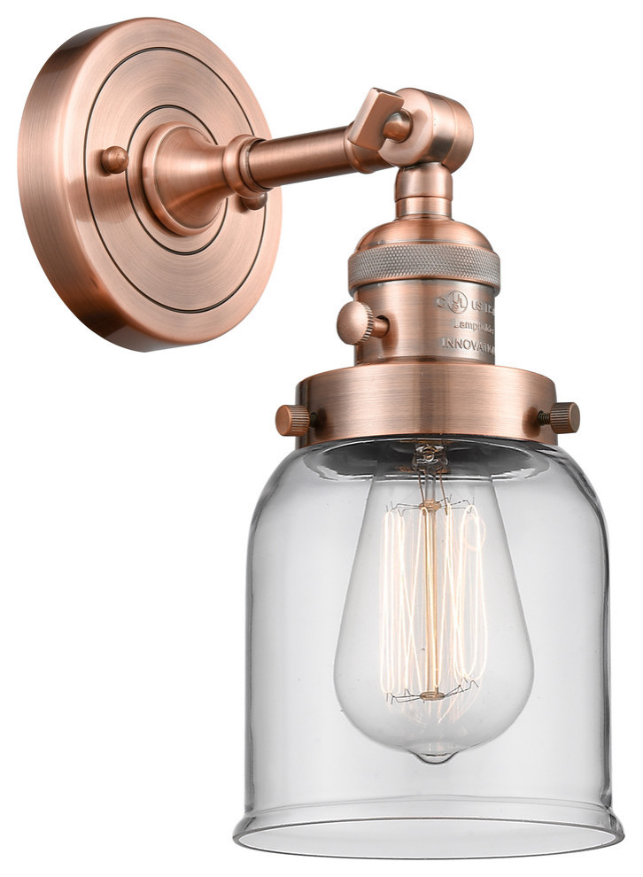 Small Bell 1-Light Sconce, Antique Copper, Glass: Clear