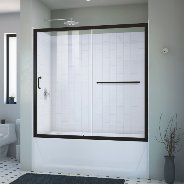 Dreamline InfinityZ 5660" Clear Sliding Black Tub Door with White
