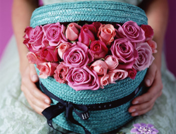 Jane Packer Hatbox Flower Arrangement, Blue Rose eclectic-indoor-pots-and-planters