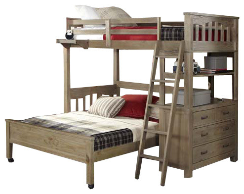 Crosspointe Twin Size Storage Loft Bed with Full Size Bottom Bed 