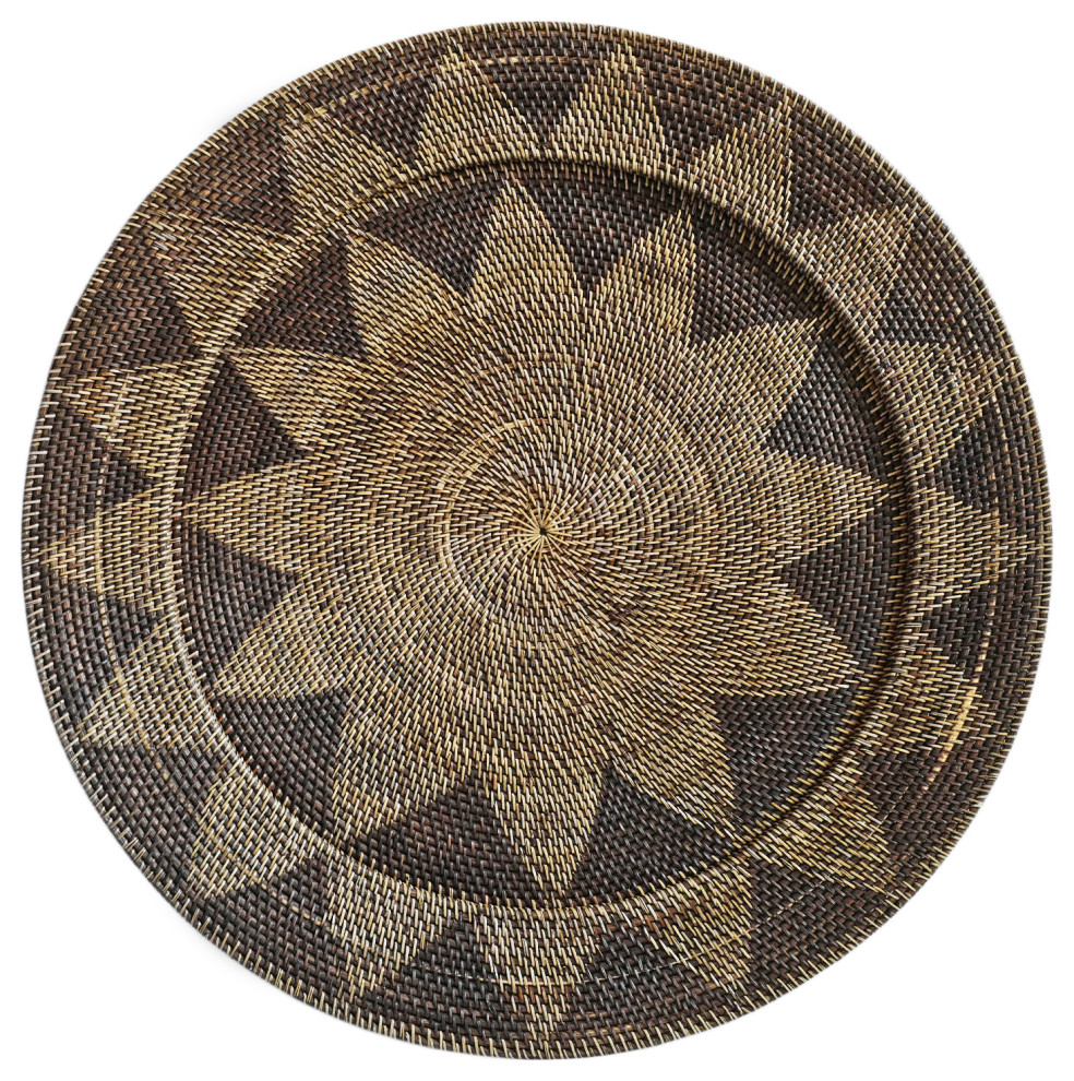 Tea Stained Rattan Plate, Large Tropical Decorative Plates by