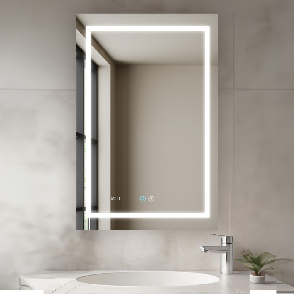 AQUADOM Daytona LED Wall-Mount Mirror Defogger Digital Clock 24"x36"x1 ...