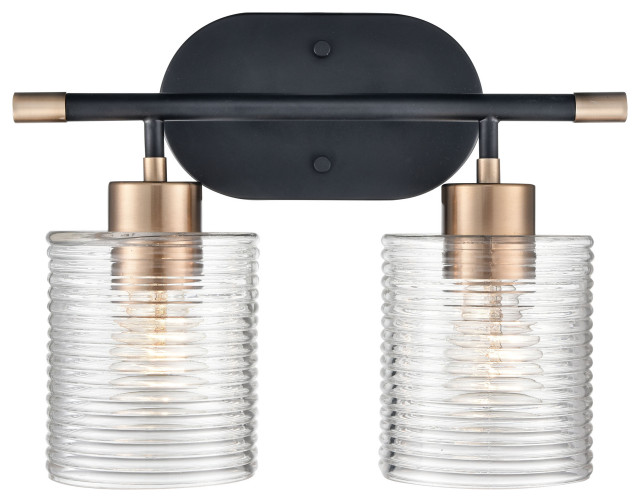 2 Light 13.9" Matte Black Modern Gold Bathroom Vanity Light