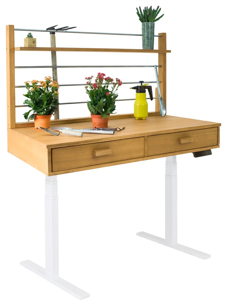 Potting Bench with White Frame in Sand Splashed Finish