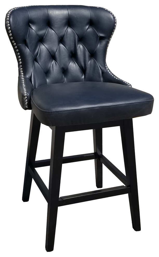 Leather Tufted Swivel Counter Stool Transitional Bar Stools