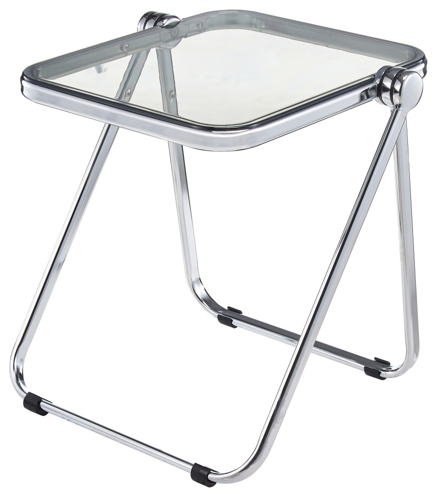LeisureMod Lawrence Modern Rectangular Folding Table With Aluminum Frame, Transparent Black