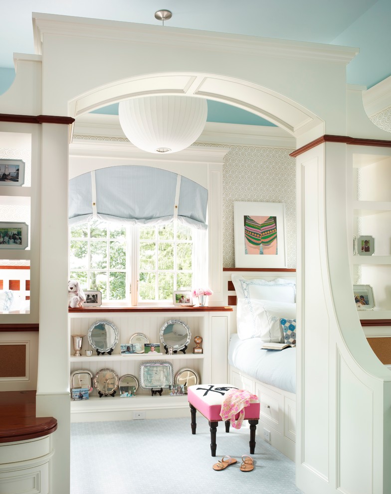 Bedroom - coastal guest bedroom idea in New York with white walls