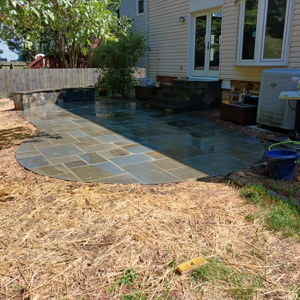 Flagstone Patio ,Steps ,Sitting Wall with lights