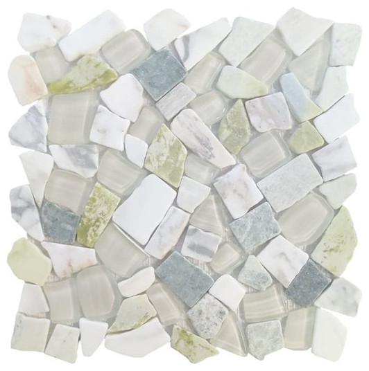 Marble and Glass Pebbles Mosaics Broken Shape Green