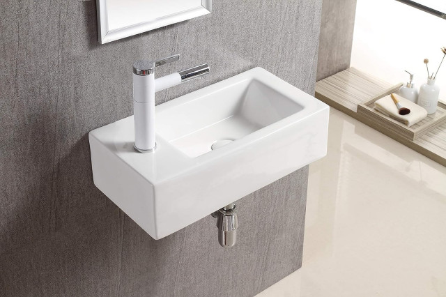 Right Facing Bathroom Sink, Wall Mounted Design With Single Faucet Hole ...
