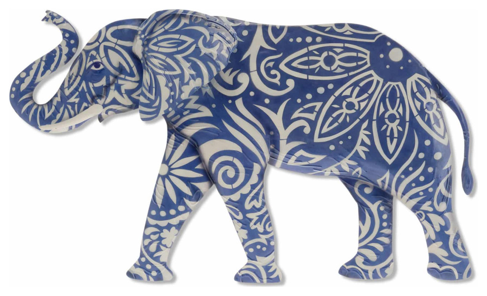 Elephant Wall Decor Blue Mediterranean Metal Wall Art by Eangee
