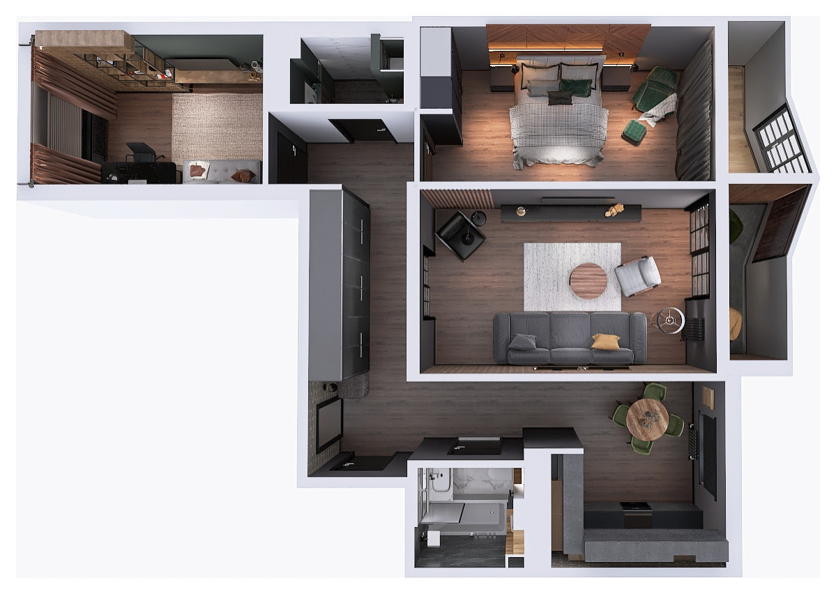 Трешка в стиле лофт для холостяка