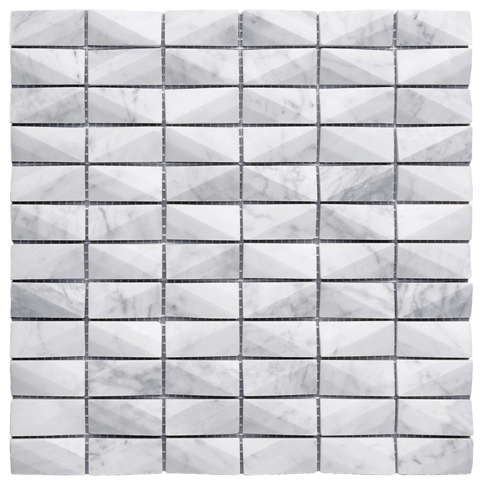11.75"x11.75" Arrow 3DCut Mosaic Tile Sheet, White Carrara