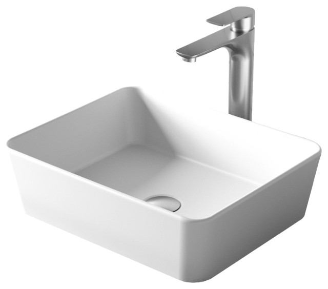 Karran White Acrylic 18" Rectangular Vessel Sink and Faucet Kit, Stainless Steel Contemporary