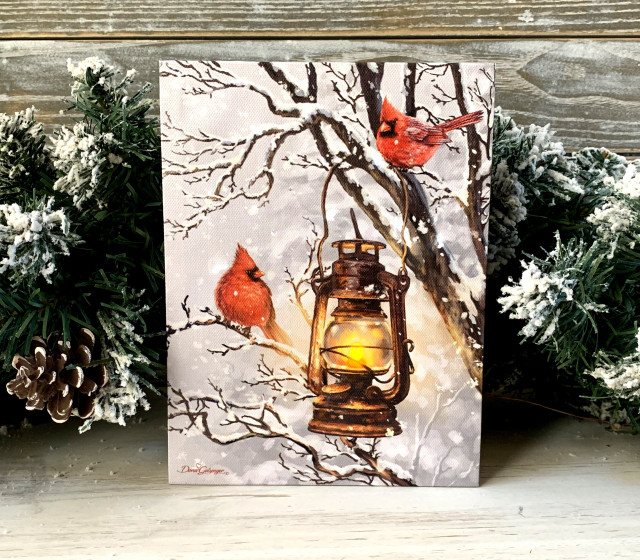 "Cozy Cardinals" 8x6 Lighted Tabletop Canvas Contemporary Prints