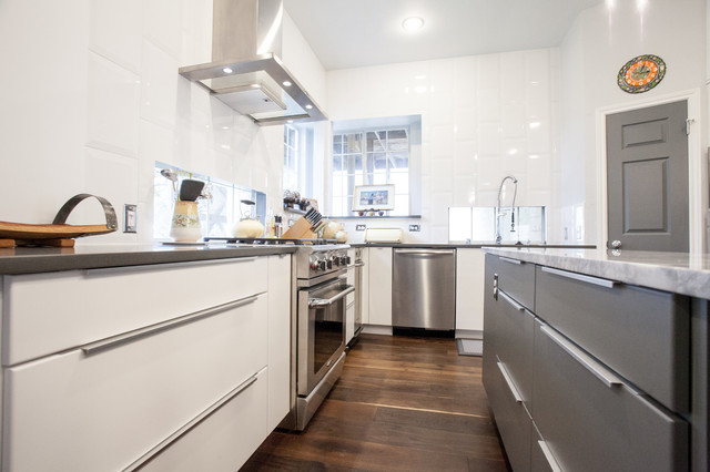 Modern White And Grey Slab Door Kitchen Contemporary Kitchen