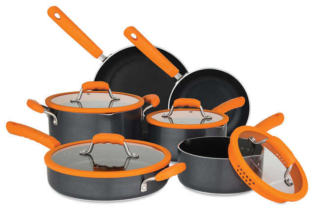10-Piece Aluminum Cookware Set With Silicone Strainer Lids