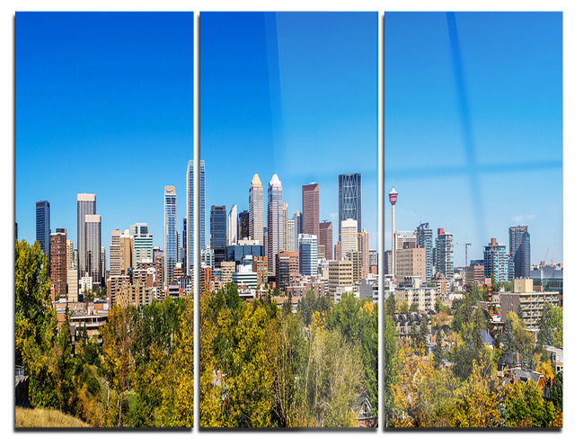 "Calgary Skyline With Blue Sky" Photo Metal Wall Art, 3 Panels, 36"x28