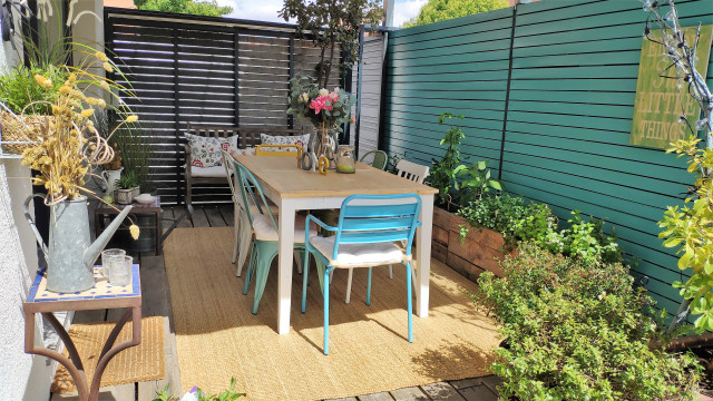 Comedor de exterior eklektisk-terrasse