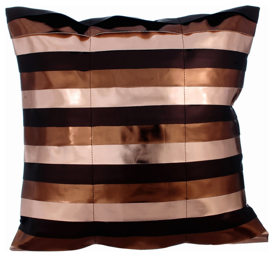 Metallic Faux Leather Copper Throw Pillows Cover, Omg Its Copper, 16"x16" Contemporary
