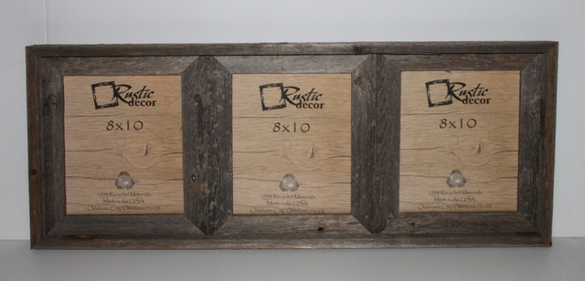 Crockett Reclaimed Rustic Barn Wood Triple Photo Frame, 8