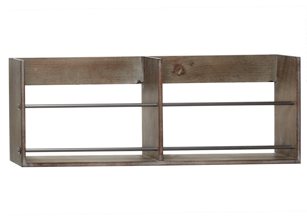 Large Rustic Style Rectangular Gray Metal & Brown Wood Wall Shelf