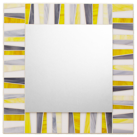 Stained Glass Mosaic Mirror, White, Yellow, Gray, Handmade, 24"x24"