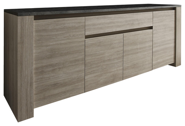 Elba Sideboard With Drawer, Oak and Dark Grey Marble Effect