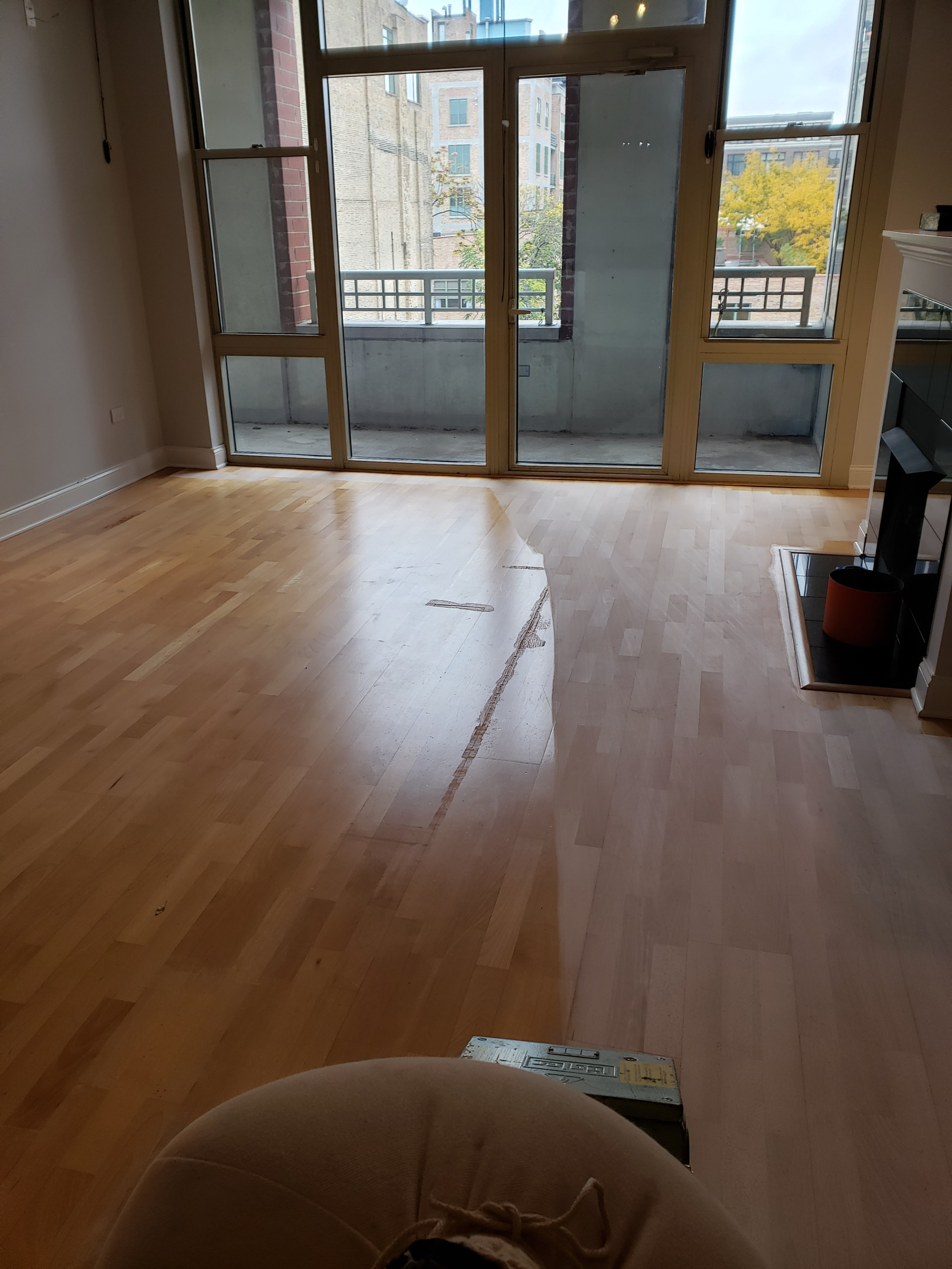 Chicago,  Kahrs Engineered flooring refinished,Dark Walnut stain ,Bona Traffic f