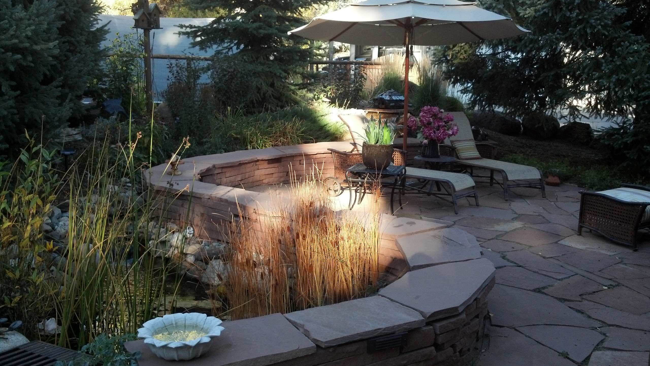 Completed patio with water feature