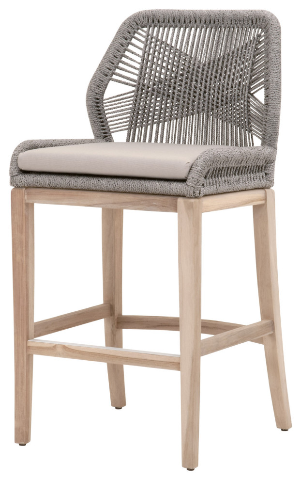 Luca Platinum Smoke Gray Woven Rope Outdoor Barstool with Cushions