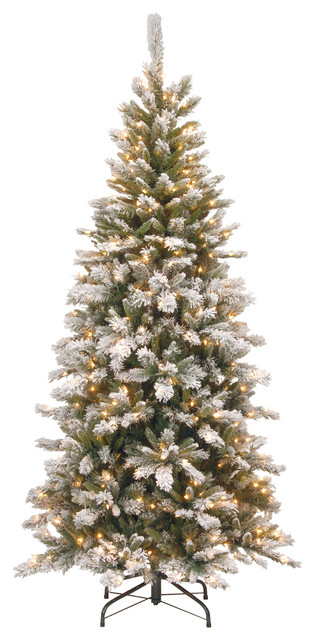 7 5 Snowy Mountain Pine Slim Pine Tree With Clear Lights Traditional Christmas Trees By National Tree Company Houzz