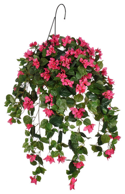 Artificial Pink Bougainvillea in Water Hyacinth Hanging Basket - Tropical -  Artificial Flower Arrangements - by House of Silk Flowers, Inc | Houzz