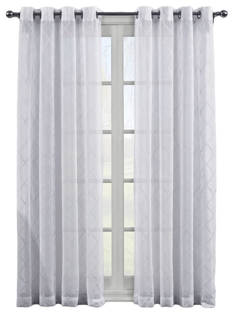 Harvard Embroidered 2PC Sheer Panels, White, 108"x63"
