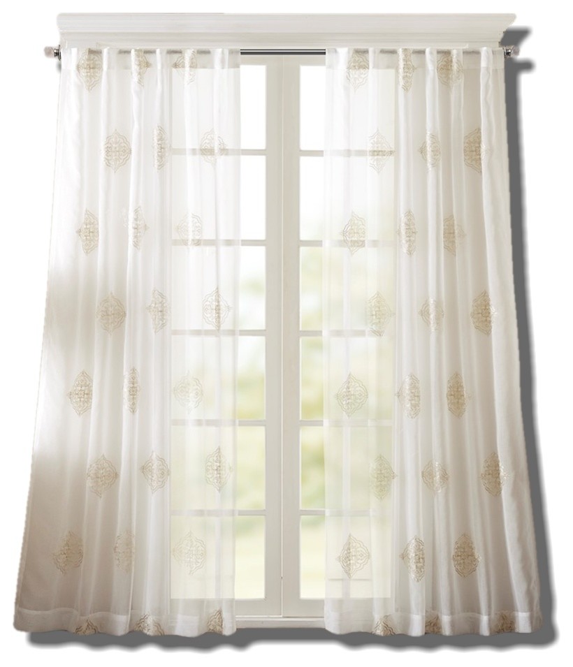 Massa Embroidered Sheer Window Curtain Ivory 84" Panel