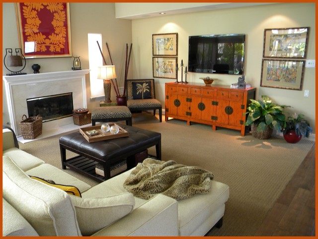 Asian And Hawaiian Inspiration Living Room Los Angeles