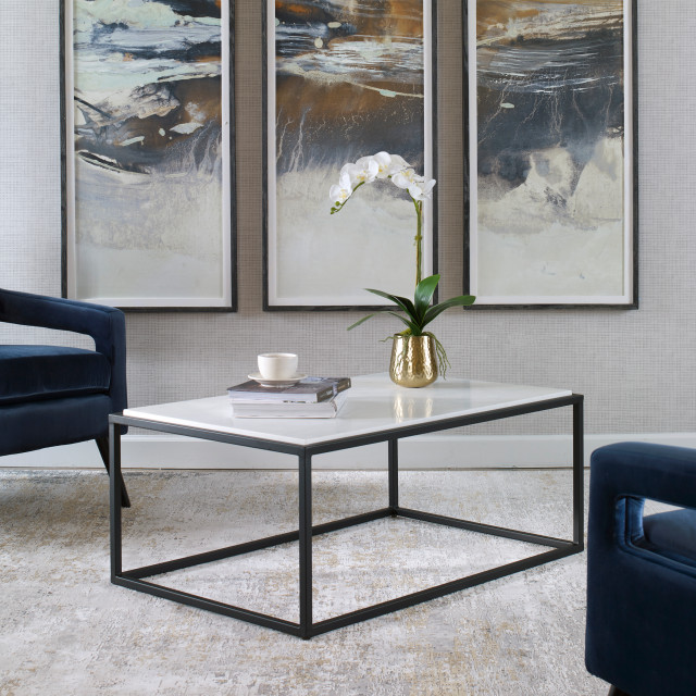 UT-25191 Uttermost Vola Modern White Marble Coffee Table - Transitional ...