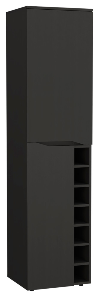 Haora Bar Cabinet with 2 Doors, 7 Wine Cubbies, and 2 Inner Shelves, Black