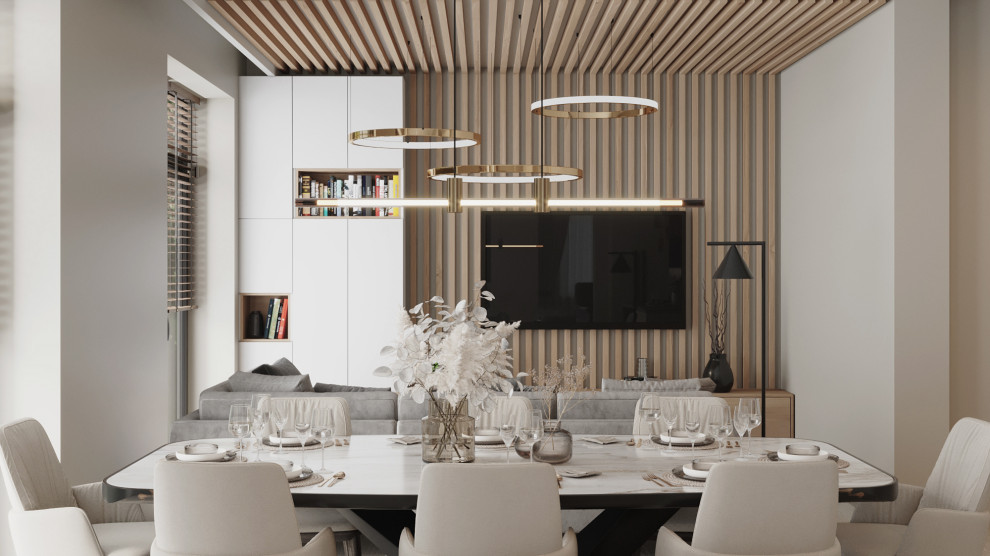 Кухня-гостиная в светлых тонах