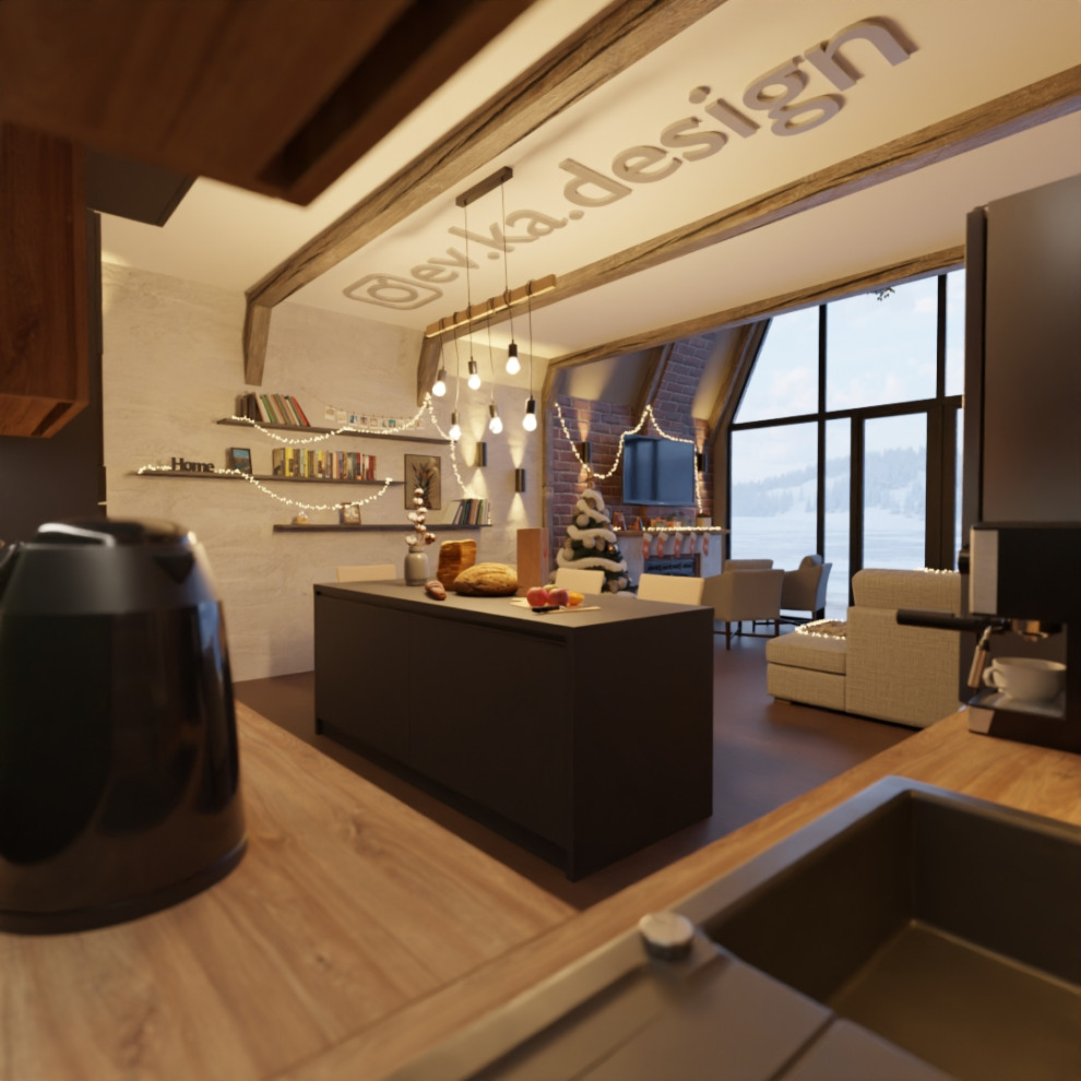 Кухня-гостинная в A-Frame доме