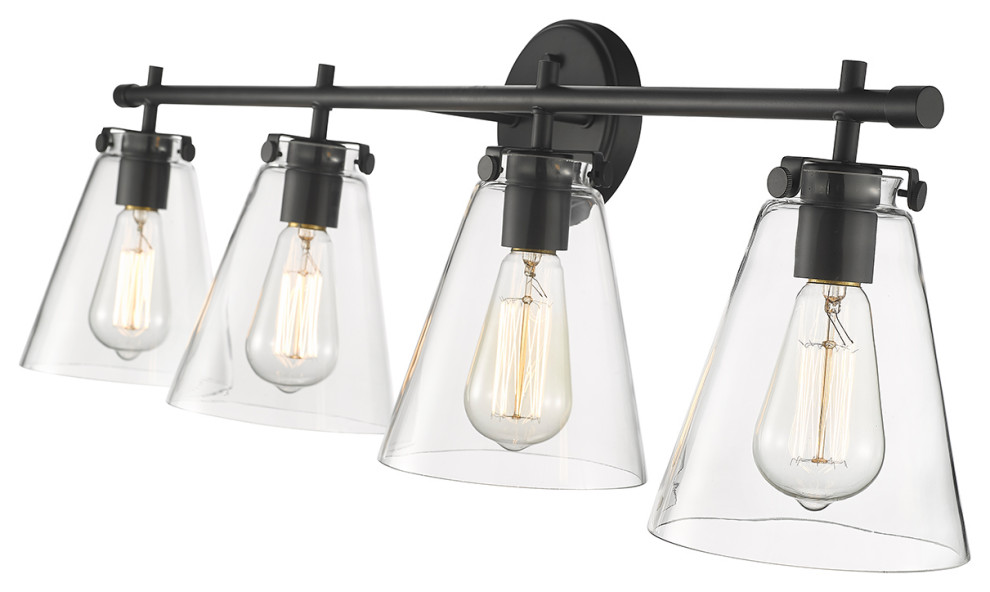 4 Light 35" Matte Black Bathroom Vanity Light Transitional Bathroom