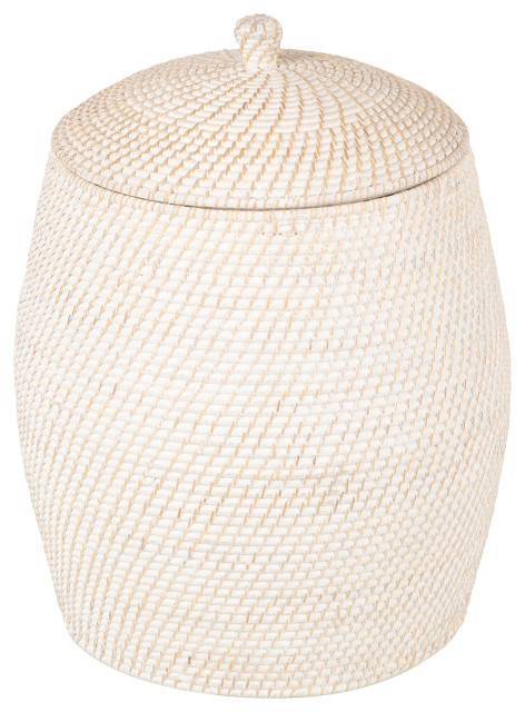 Rattan Beehive Hamper With Liner, White Wash