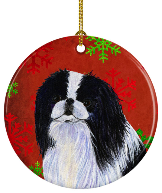 Ss4674-Co1 Japanese Chin Red Snowflakes Holiday Christmas Ceramic Ornament
