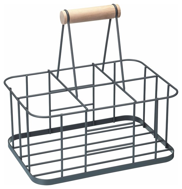 Modern Bottle Carrier in Silver Finished Wire Metal, 6 Bottles Capacity