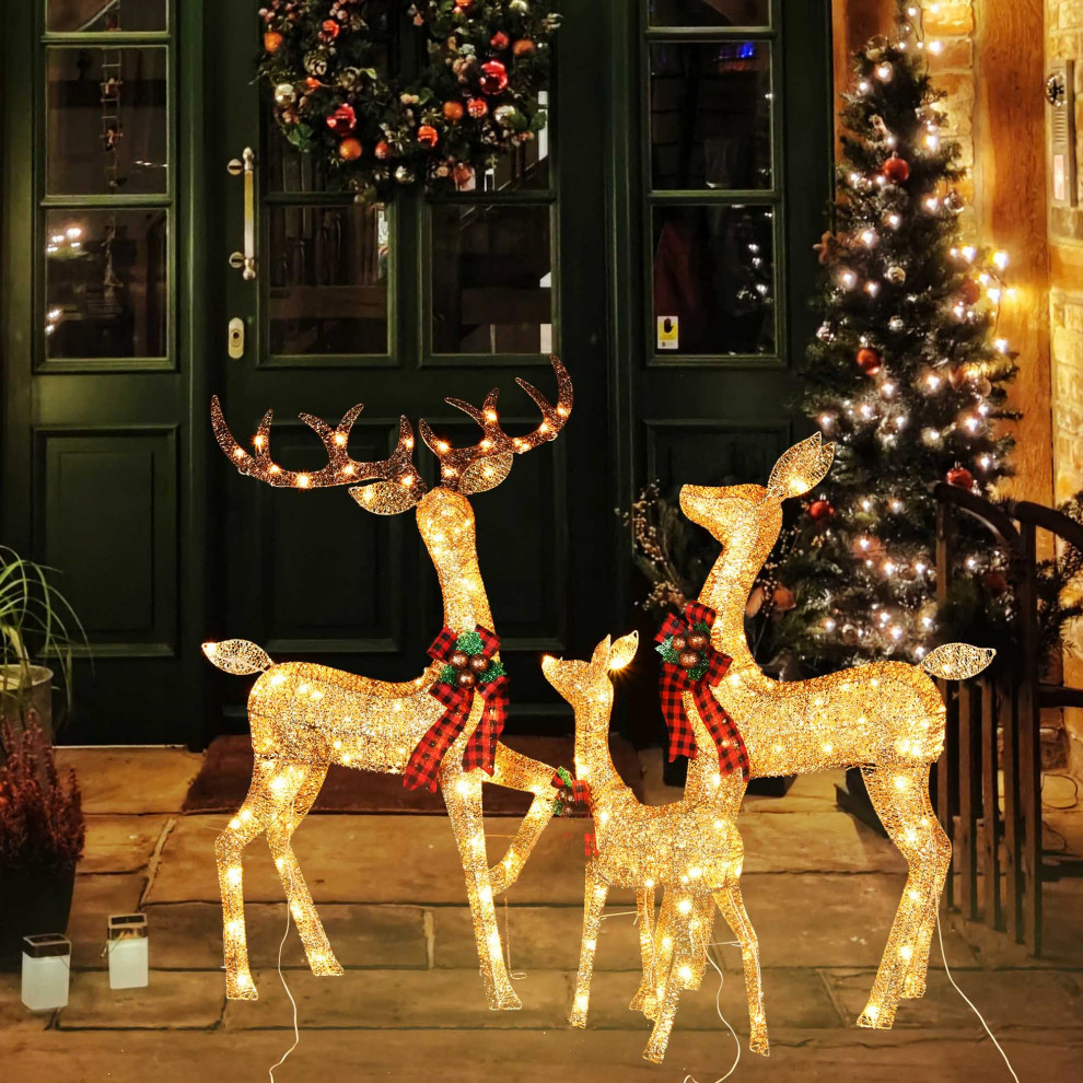 3 Piece Lighted Christmas Deer Family Set 210 LED Outdoor Yard Decor Holiday Contemporary