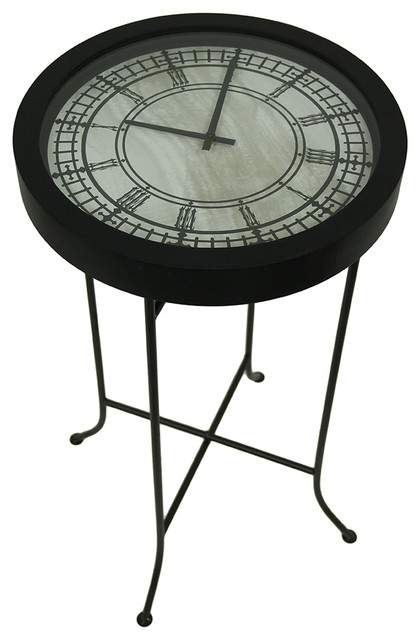 Clocktail Time Metal Marbled Black Clock Table With Glass Top