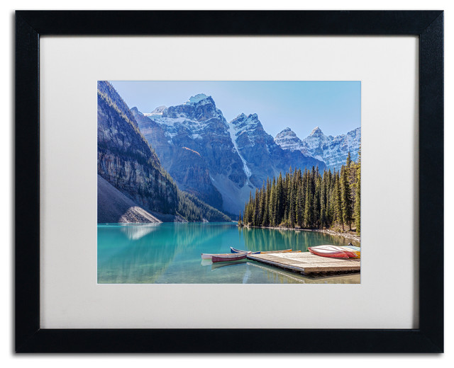 Pierre Leclerc Moraine Lake Canoes Matted Framed Art Rustic Prints And Posters By Trademark Global