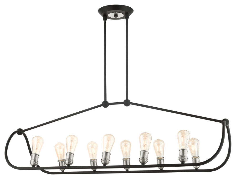 Archer 10 Light Island Light, Textured Black Industrial Kitchen Island Lighting by Livex
